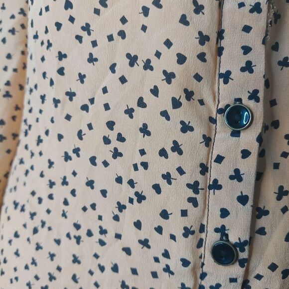 Women's Anthropologie Brand Odille Silk Button Hearts And Spades Novelty Blouse - Picture 3 of 13
